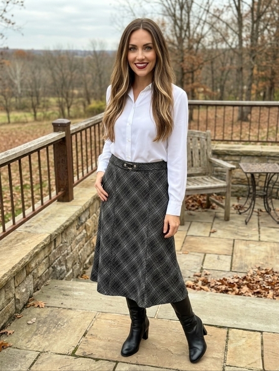Christopher & Banks Dresses & Skirts - Christopher & Banks 12 Gray Plaid A Line Midi Skirt
